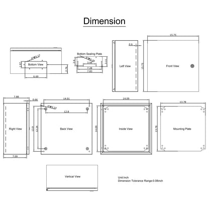 NEMA stålkapsling, 16 x 16 x 8\'\' NEMA 4X eldosa i stål, IP66 vattentät och dammtät, elektrisk kopplingsdosa utomhus/inomhus, med monteringsplatta