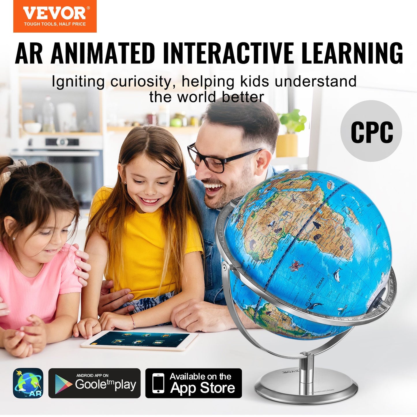 Lernglobus für Kinder, 10 Zoll/254 mm, interaktive AR-Weltglobus-App (Kartensprache: Englisch)