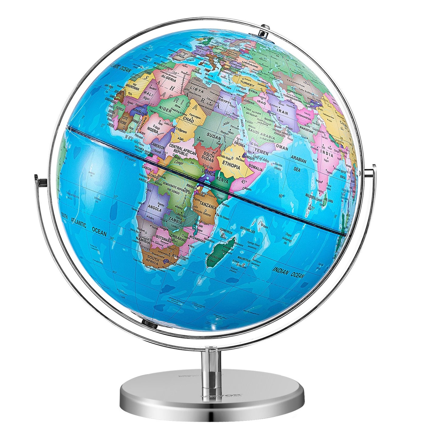 Rotierender Weltglobus mit Ständer, 13 Zoll/330,2 mm, pädagogischer geografischer Globus mit genauer Zeitzone, ABS-Material, 720° drehbarer Globus für Kinder, die im Klassenzimmer Geographie lernen (Kartensprache: Englisch)