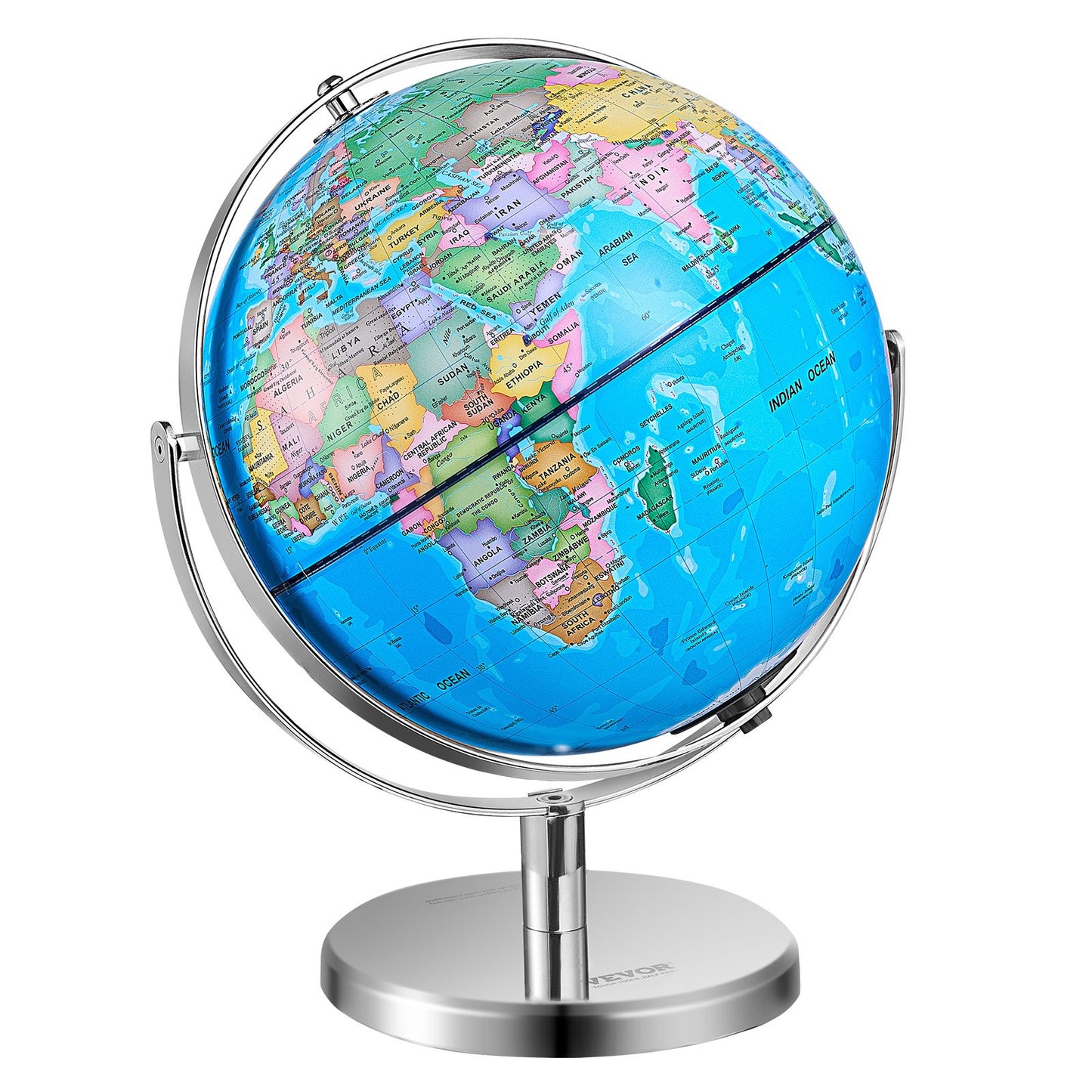 Rotierender Weltglobus mit Ständer, 13 Zoll/330,2 mm, pädagogischer geografischer Globus mit genauer Zeitzone, ABS-Material, 720° drehbarer Globus für Kinder, die im Klassenzimmer Geographie lernen (Kartensprache: Englisch)