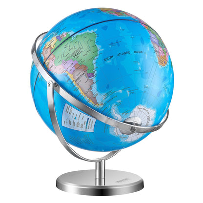 Rotierender Weltglobus mit Ständer, 13 Zoll/330,2 mm, pädagogischer geografischer Globus mit genauer Zeitzone, ABS-Material, 720° drehbarer Globus für Kinder, die im Klassenzimmer Geographie lernen (Kartensprache: Englisch)