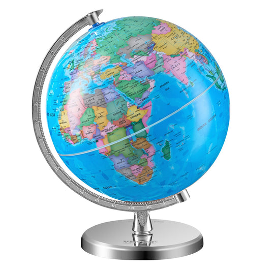 Rotating World Globe med stativ, 8 tum/203,2 mm, pedagogisk geografisk jordklot med exakt tidszon ABS-material, 360° snurrande klot för barn Barn som lär sig klassrumsgeografiutbildning (Kartspråk: engelska)