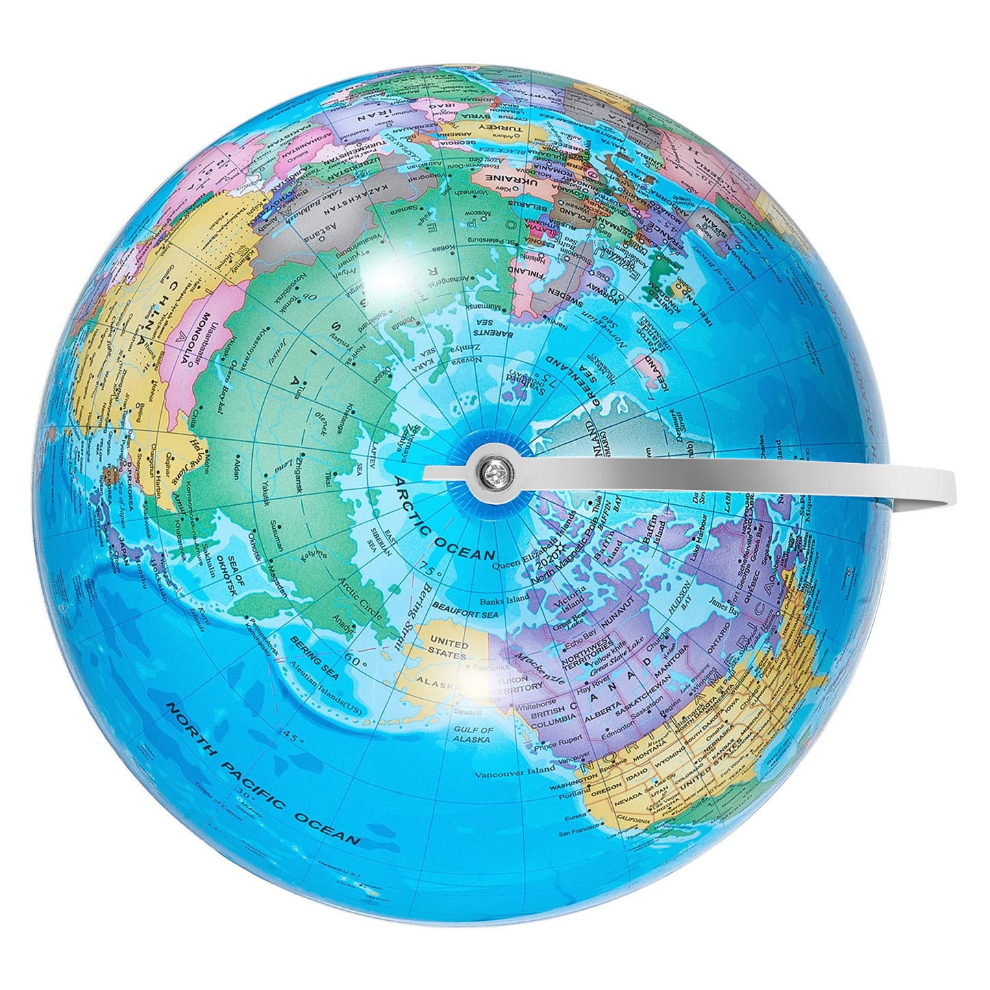 Rotating World Globe med stativ, 8 tum/203,2 mm, pedagogisk geografisk jordklot med exakt tidszon ABS-material, 360° snurrande klot för barn Barn som lär sig klassrumsgeografiutbildning (Kartspråk: engelska)