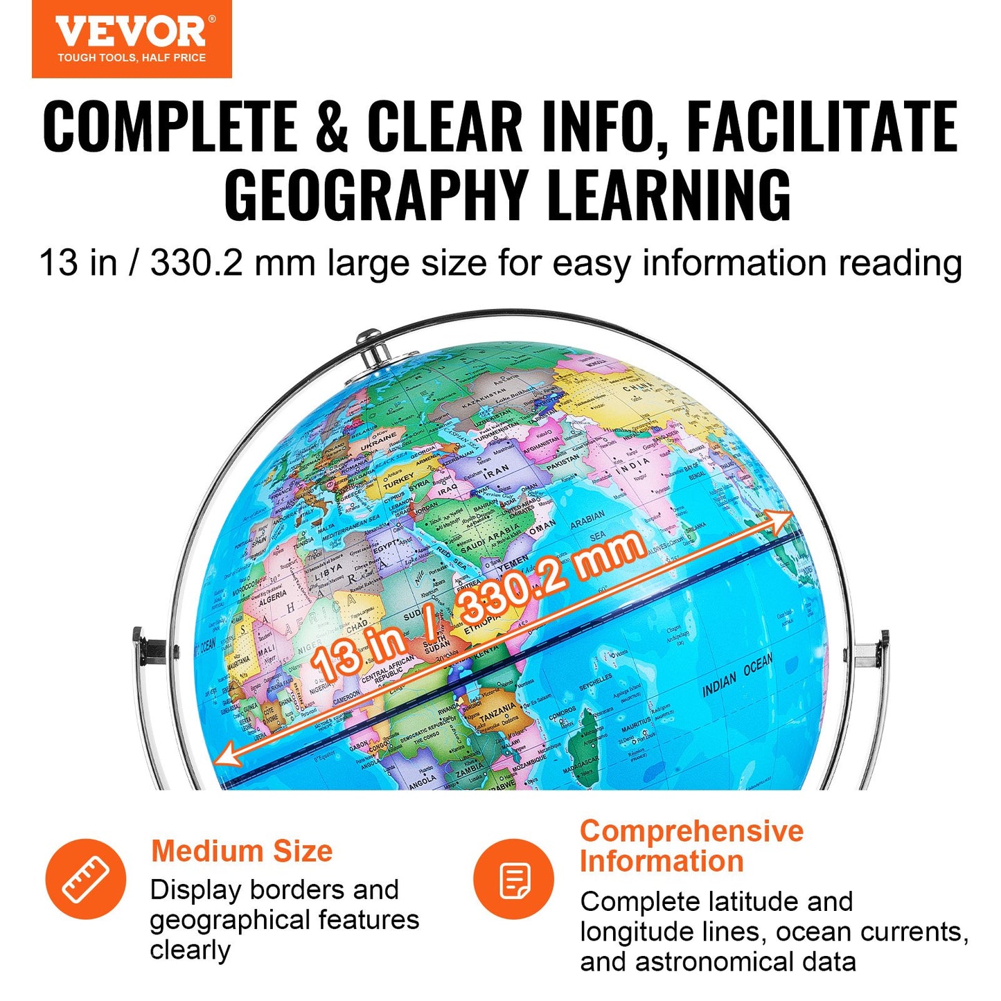 Illuminated World Globe med Stand Educational 13in/330.2mm Constellation (Kartspråk: engelska)