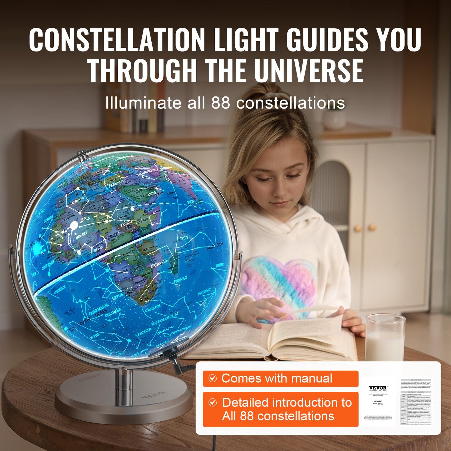 Illuminated World Globe med Stand Educational 13in/330.2mm Constellation (Kartspråk: engelska)