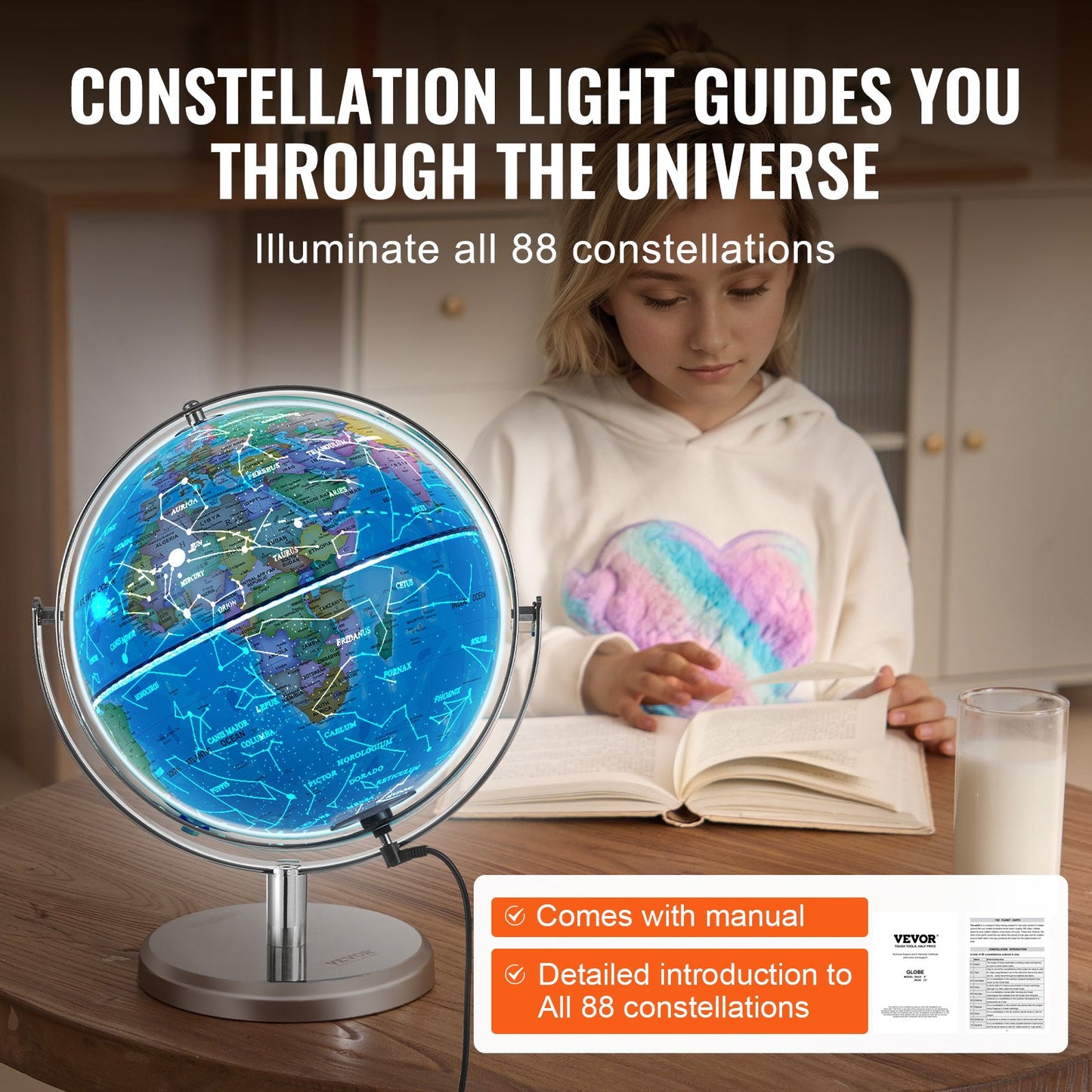 Illuminated World Globe med Stand Educational 9 tum/228,6 mm Constellation (Kartspråk: engelska)