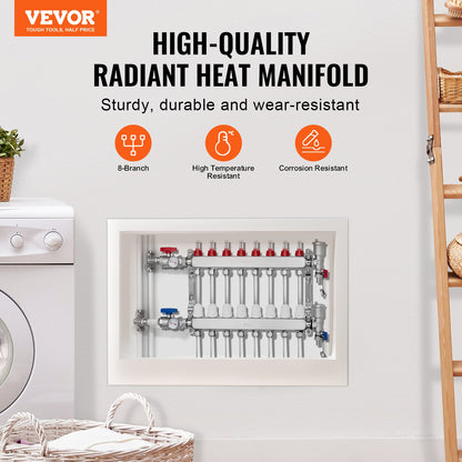 8-Abzweig-Flächenheizungsverteiler 1/2" PEX-Rohr Fußbodenheizungsverteiler