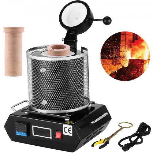 Guldsmältugn, 1350W, 1150℃ Maxtemperatur, Digital elektrisk smältugn, med 3 kg keramisk degel, för gjutning av ädla metaller, smälter guld, silver, aluminium |  EU