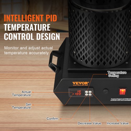 Guldsmältugn, 1350W, 1150°C maxtemperatur, digital elektrisk smältugn med 1 kg och 3 kg keramiska deglar, degeltång och handskar, för guld, silver, aluminium, koppar |  EU