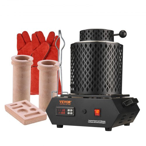 Guldsmältugn, 1350W, 1150°C maxtemperatur, digital elektrisk smältugn med 1 kg och 3 kg keramiska deglar, degeltång och handskar, för guld, silver, aluminium, koppar |  EU