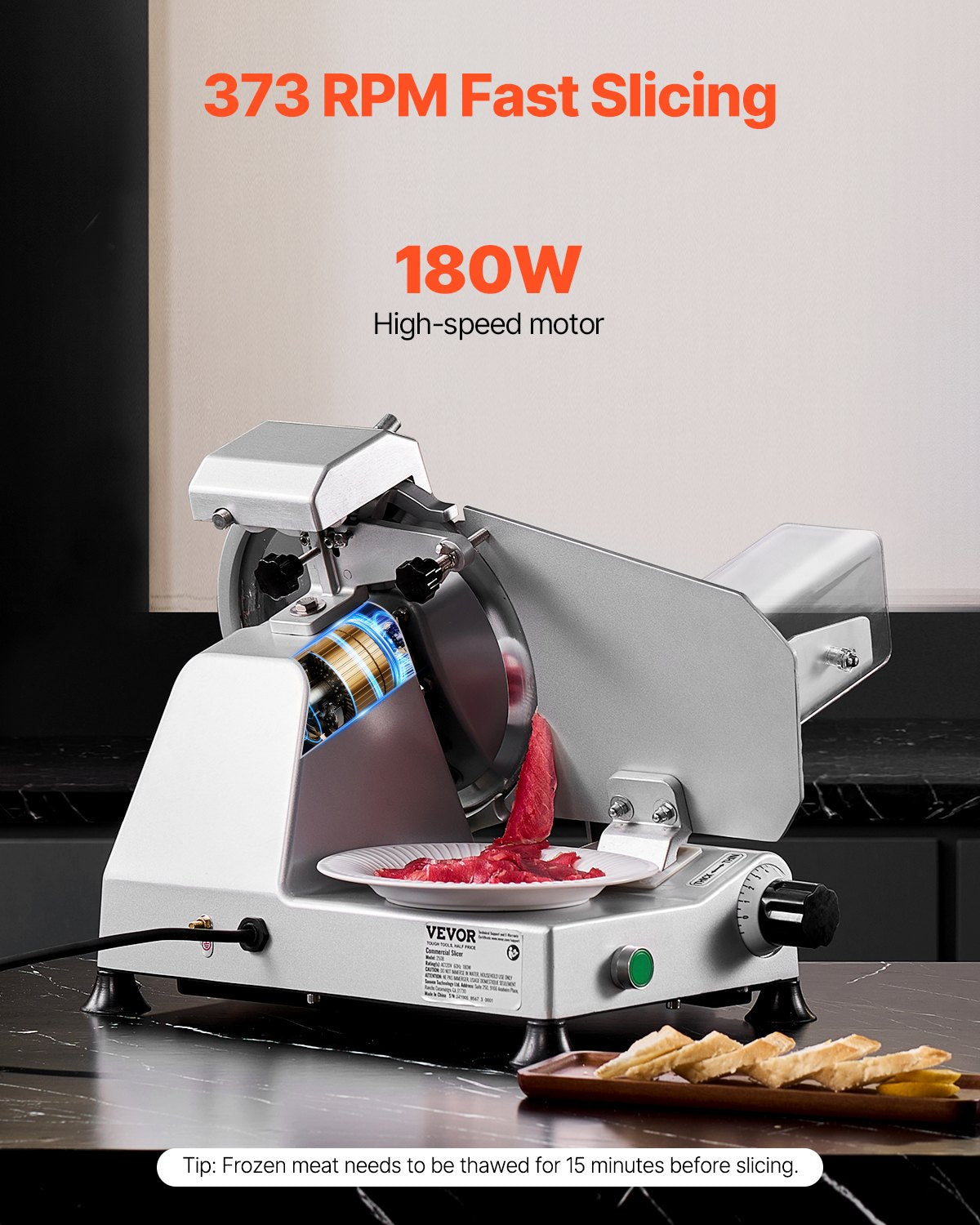 Meat Slicer 180W 10 Inch Electric Deli Food Slicer for Meat Bread Cheese