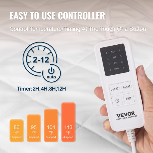 Uppvärmd bäddmadrass 150 x 160 cm Elektrisk Sängvärmare med Timer Auto Off |  EU