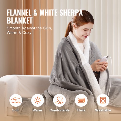 Heated Blanket 180 x 200 cm Queen Electric Throw Soft Flannel for Gift | EU