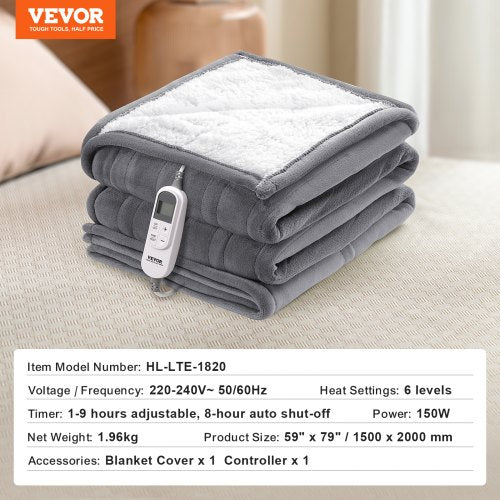 Heated Blanket 180 x 200 cm Queen Electric Throw Soft Flannel for Gift | EU