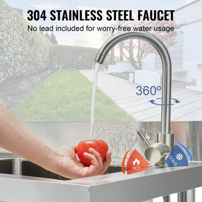 Stainless Steel Sink, Freestanding Single Bowl Commercial Sink Set with Worktop, 39.4 x 19.1 x 37.4 in Commercial Sinks for Garage, Restaurant, Laundry, NSF Certified
