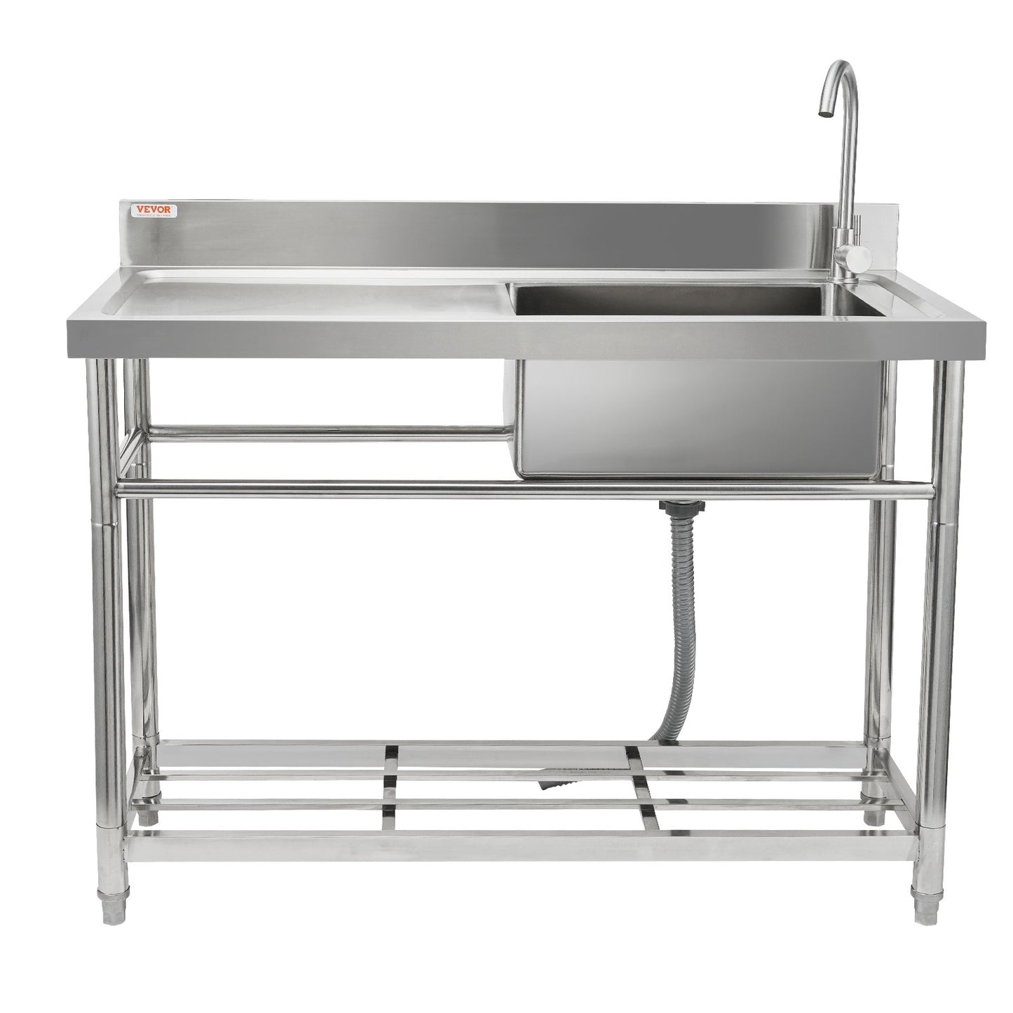 Stainless Steel Sink, Freestanding Single Bowl Commercial Sink Set with Worktop, 39.4 x 19.1 x 37.4 in Commercial Sinks for Garage, Restaurant, Laundry, NSF Certified