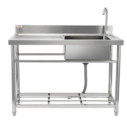 Stainless Steel Sink, Freestanding Single Bowl Commercial Sink Set with Worktop, 39.4 x 19.1 x 37.4 in Commercial Sinks for Garage, Restaurant, Laundry, NSF Certified
