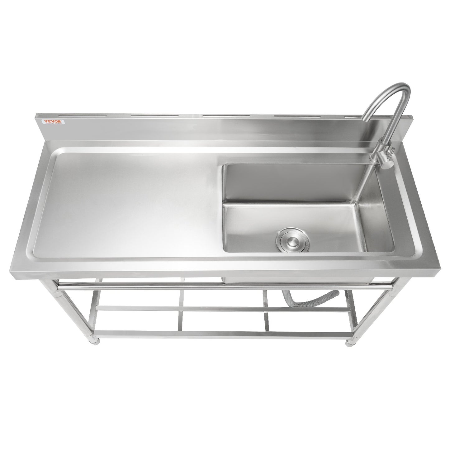 Stainless Steel Sink, Freestanding Single Bowl Commercial Sink Set with Worktop, 39.4 x 19.1 x 37.4 in Commercial Sinks for Garage, Restaurant, Laundry, NSF Certified