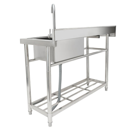 Stainless Steel Sink, Freestanding Single Bowl Commercial Sink Set with Worktop, 39.4 x 19.1 x 37.4 in Commercial Sinks for Garage, Restaurant, Laundry, NSF Certified