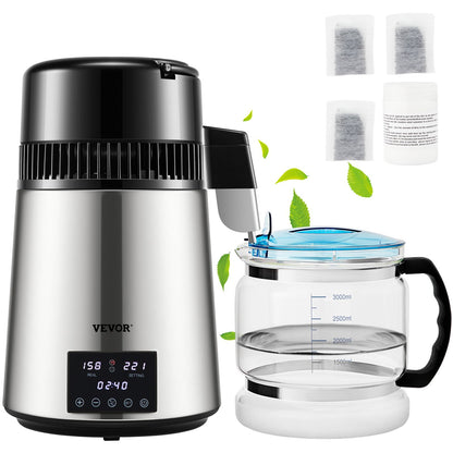 4L Wasserdestilliergerät 1,5L/H Destilliertes Wasser Maker Timing Dual-Temp Silber