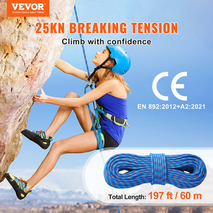 10,2 mm dynamisches Kletterseil, 60 m (197 Fuß), Outdoor-Kletterseil, Blau