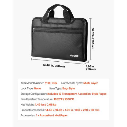 Brandsäker dokumentväska, 1000 ℃ värmeisolerad brandsäker och vattentät väska, bärbar flerskiktad filförvaring säkerhetsorganisatör hemmakontor reseanvändning, för pass, viktiga dokument, filer |  EU