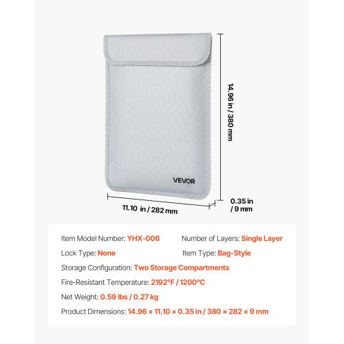 Brandsäker dokumentväska, 1200 ℉ Värmeisolerad brandsäker och vattentät väska med slät dragkedja, bärbar filförvaringsorganisatör för hemmakontor, resor, för pass, viktiga dokument, filer |  EU