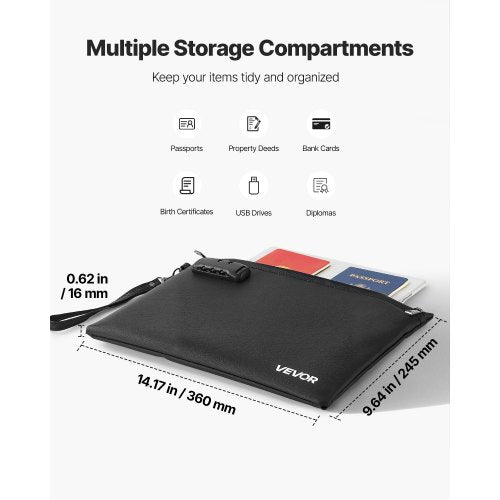Brandsäker dokumentväska, 1000 ℃ värmeisolerad brandsäker och vattentät väska med lås, bärbar filförvaring säkerhetsorganisatör hemmakontor reseanvändning, för pass, viktiga dokument och filer |  EU