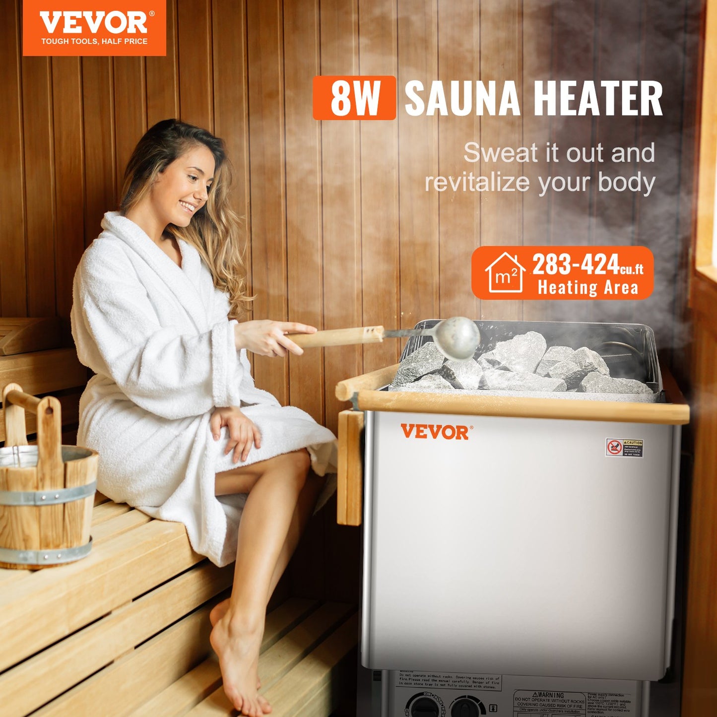 8KW Elektrisk bastuvärmare Inbyggd kontroll 8-12 m³HomeSpa rostfritt stål