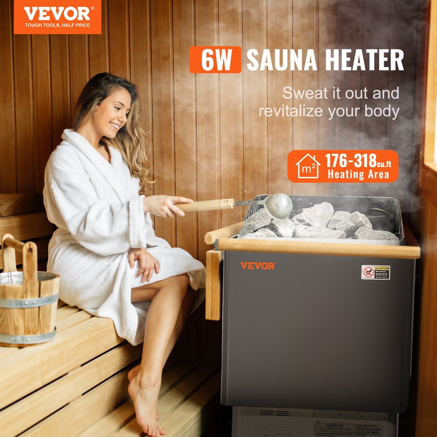 6KW Elektrisk Bastuvärmare Spis Digital Controller för 5-9 m³ Home Spa