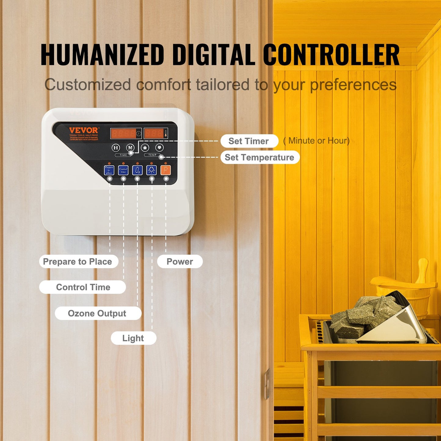 6KW Elektrisk Bastuvärmare Spis Digital Controller för 5-9 m³ Home Spa