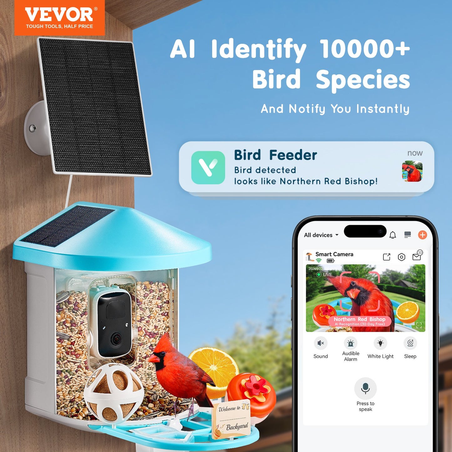Smart Bird Feeder med kamera AI Identifiera 10 000+ fågelarter Soldriven