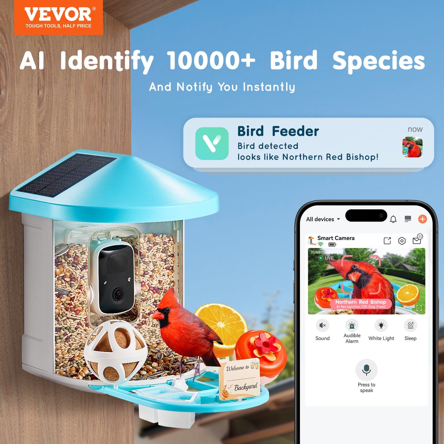 Smart Bird Feeder med kamera 2K HD AI Identifiera fågelarter Soldriven