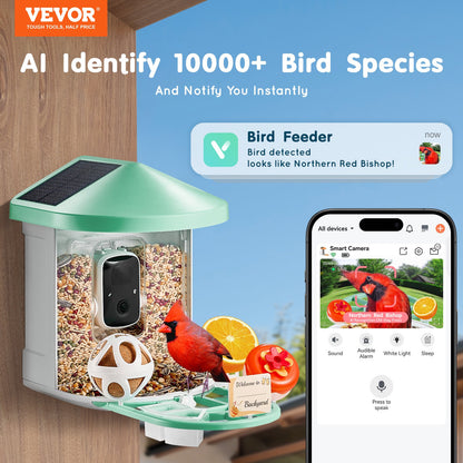 Smart Bird Feeder med kamera 2K HD AI Identifiera fågelarter Soldriven
