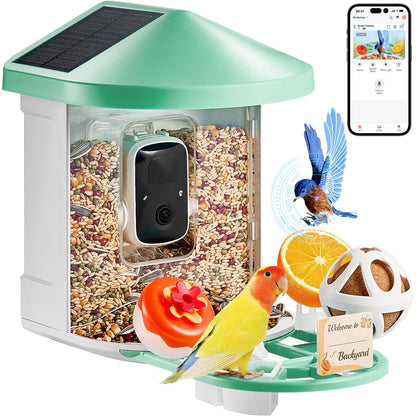 Smart Bird Feeder med kamera 2K HD AI Identifiera fågelarter Soldriven
