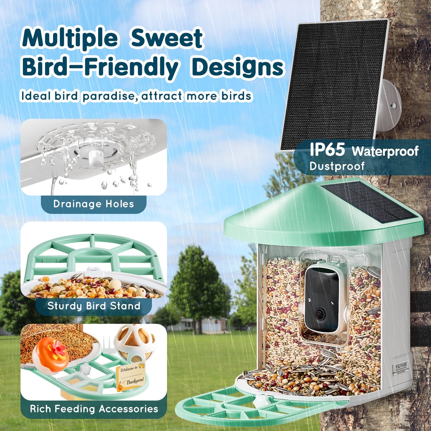 Smart Bird Feeder med kamera AI Identifiera 10 000+ fågelarter Soldriven