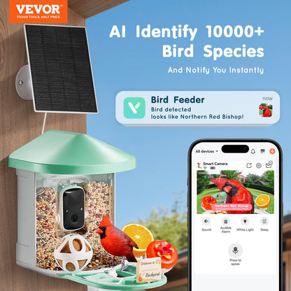 Smart fågelmatare med kamera 2K HD AI Identifiera fågelarter Auto Capture