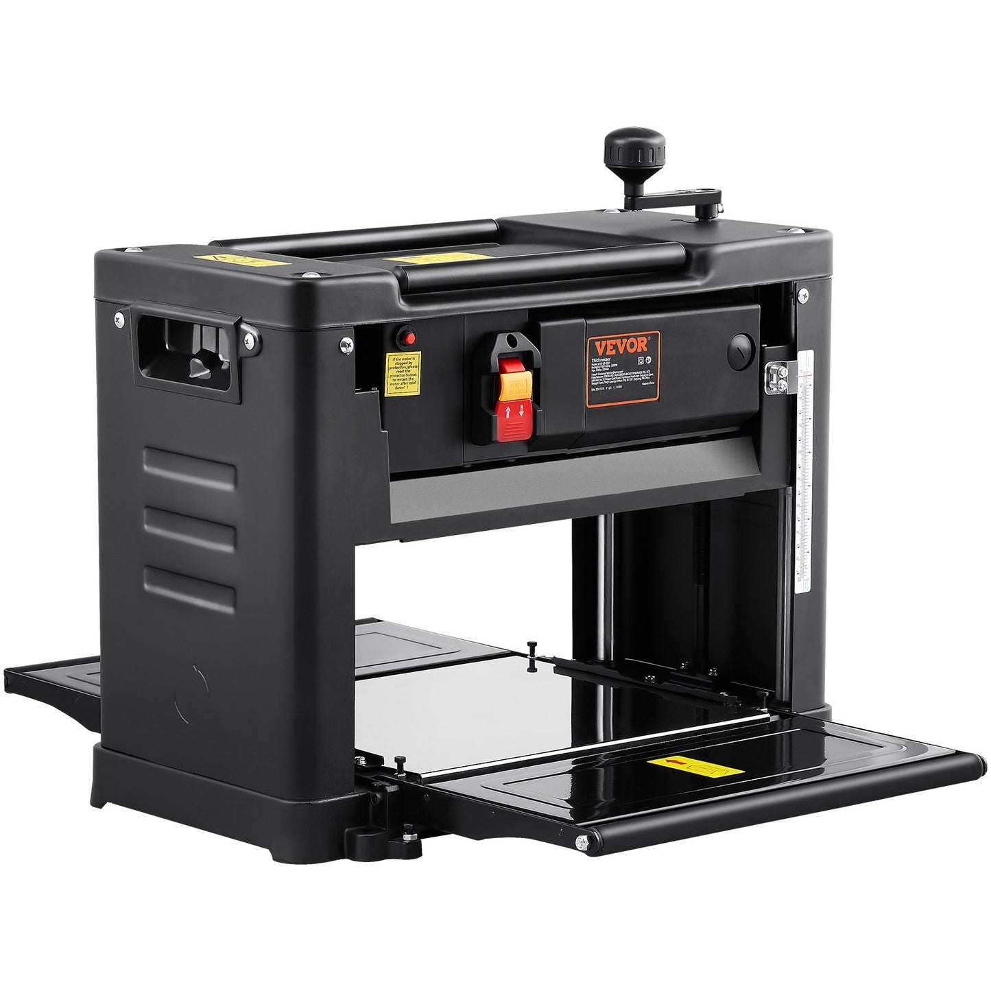 Planhyvel tjocklekshyvel enkelhastighet 13" bredd arbetsbordshyvel tvåbladig 15-Amp 1800W Kraftfull motor 12" förlängt inmatningsbord lågt ljud