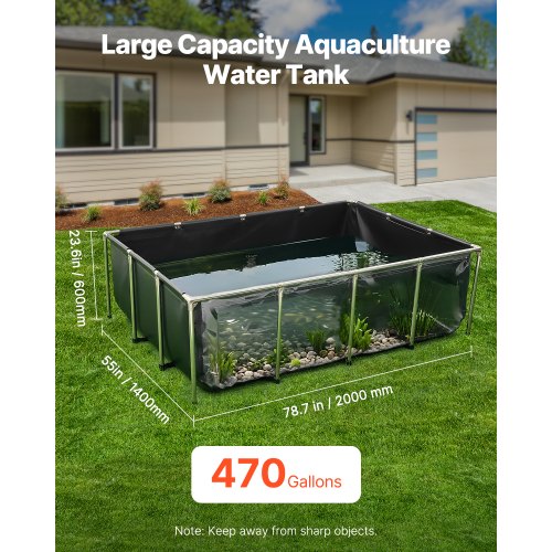 Canvas Fish Pond Above Ground Koi Aquarium 470 Gallon with Transparent Panel