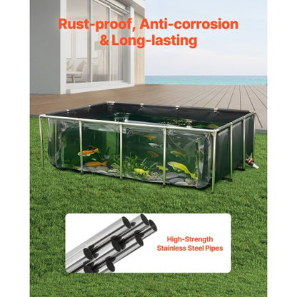Canvas Fish Pond Above Ground Koi Aquarium 470 Gallon with Transparent Panel