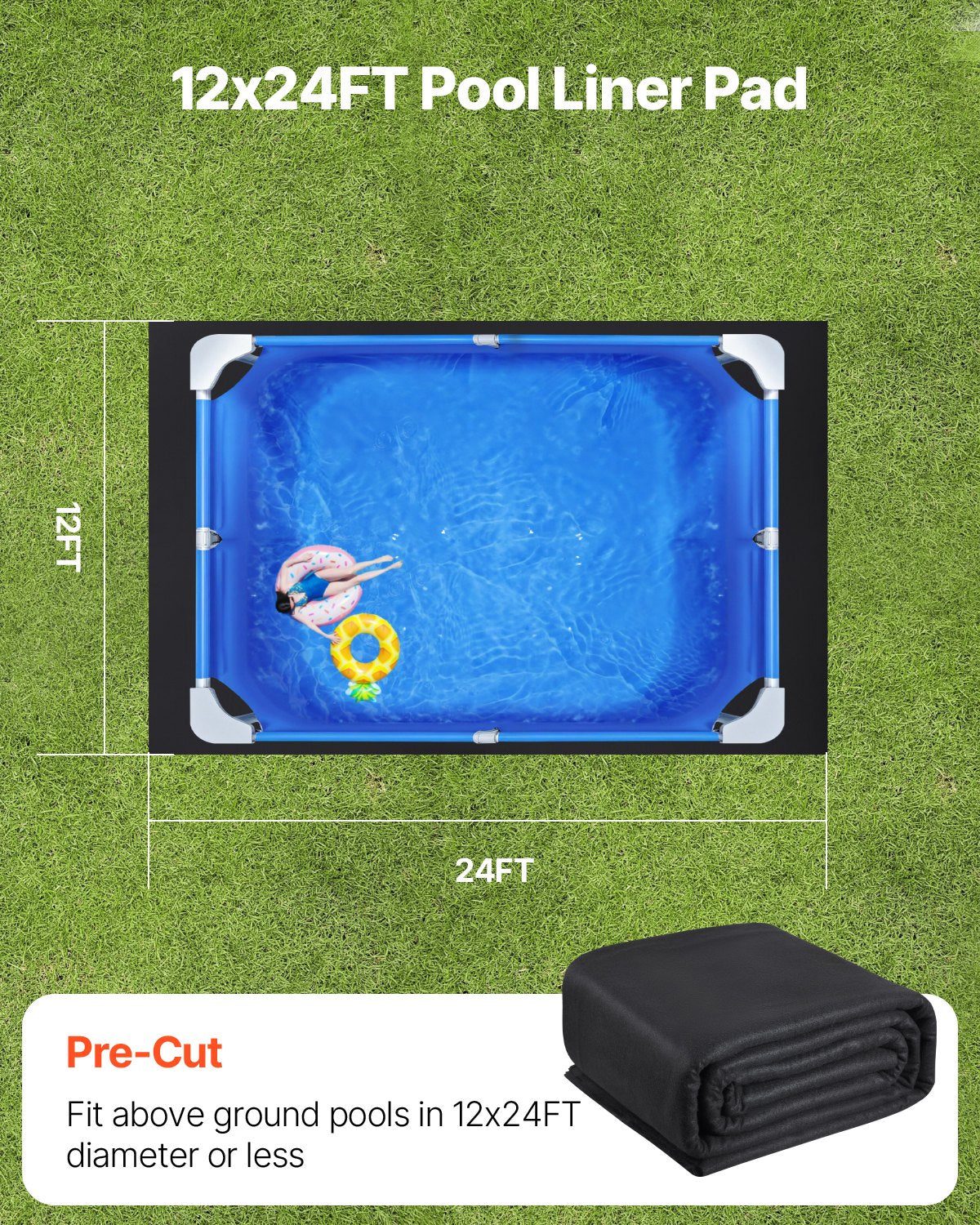 12x24ft Rectangle Pool Liner Pad Heavy Duty Pool Mat Prevents Punctures