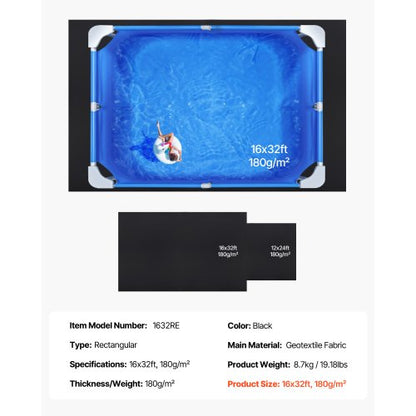 Rektangulär Poolmatta, 4,6 x 9,6 m Poolmatta för ovanmarkspooler, Extra tjock poolmatta, Förhindrar punkteringar, Underlag av återvunnet geotextilmaterial, Förlänger fodrets livslängd |  EU