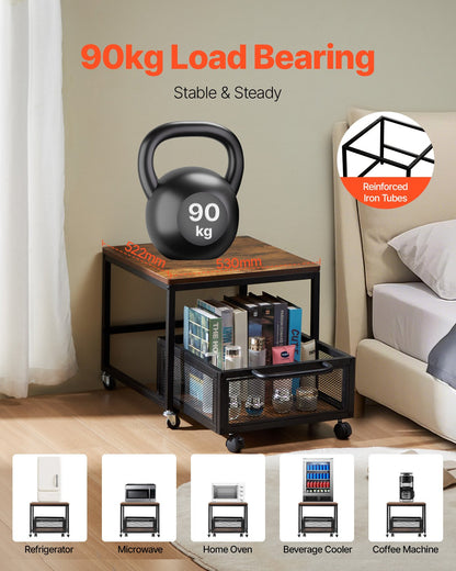 Mini Kylskåp Ställ 198lbs med förvaringsvagn & svängbara hjul ljusbrun