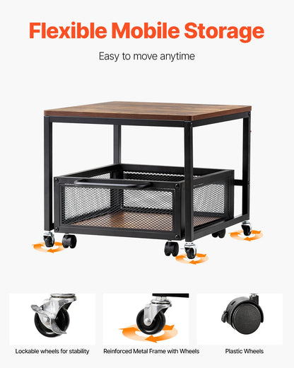 Mini Kylskåp Ställ 198lbs med förvaringsvagn & svängbara hjul ljusbrun