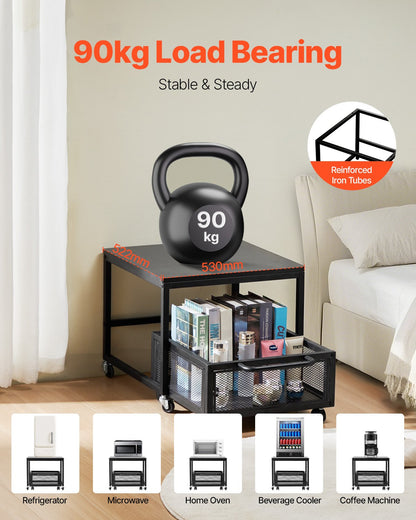 Mini Kylskåpsställ 198lbs med förvaringsvagn och svängbara hjul Svart