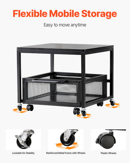 Mini Kylskåpsställ 198lbs med förvaringsvagn och svängbara hjul Svart