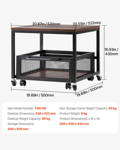 Mini Kylskåp Stativ 198lbs med förvaringsvagn och svängbara hjul mörkbrun