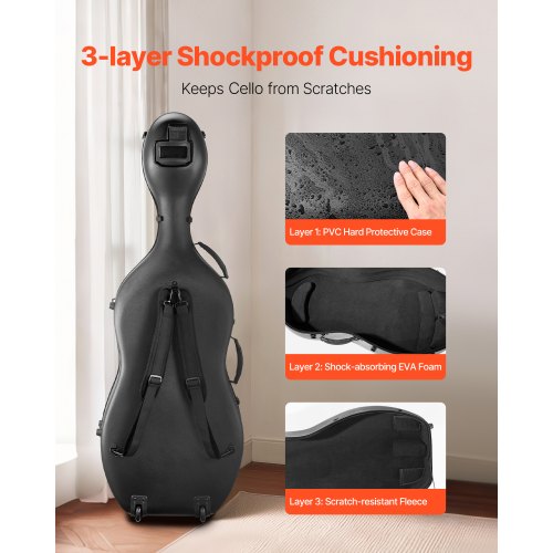 Portable Composite Carbon Fiber 4/4 Full Size Cello Case Carrying Bag