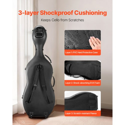 Portable Composite Carbon Fiber 4/4 Full Size Cello Case Carrying Bag
