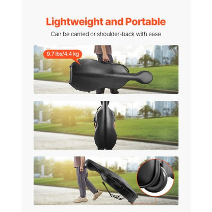 Portable Composite Carbon Fiber 4/4 Full Size Cello Case Carrying Bag